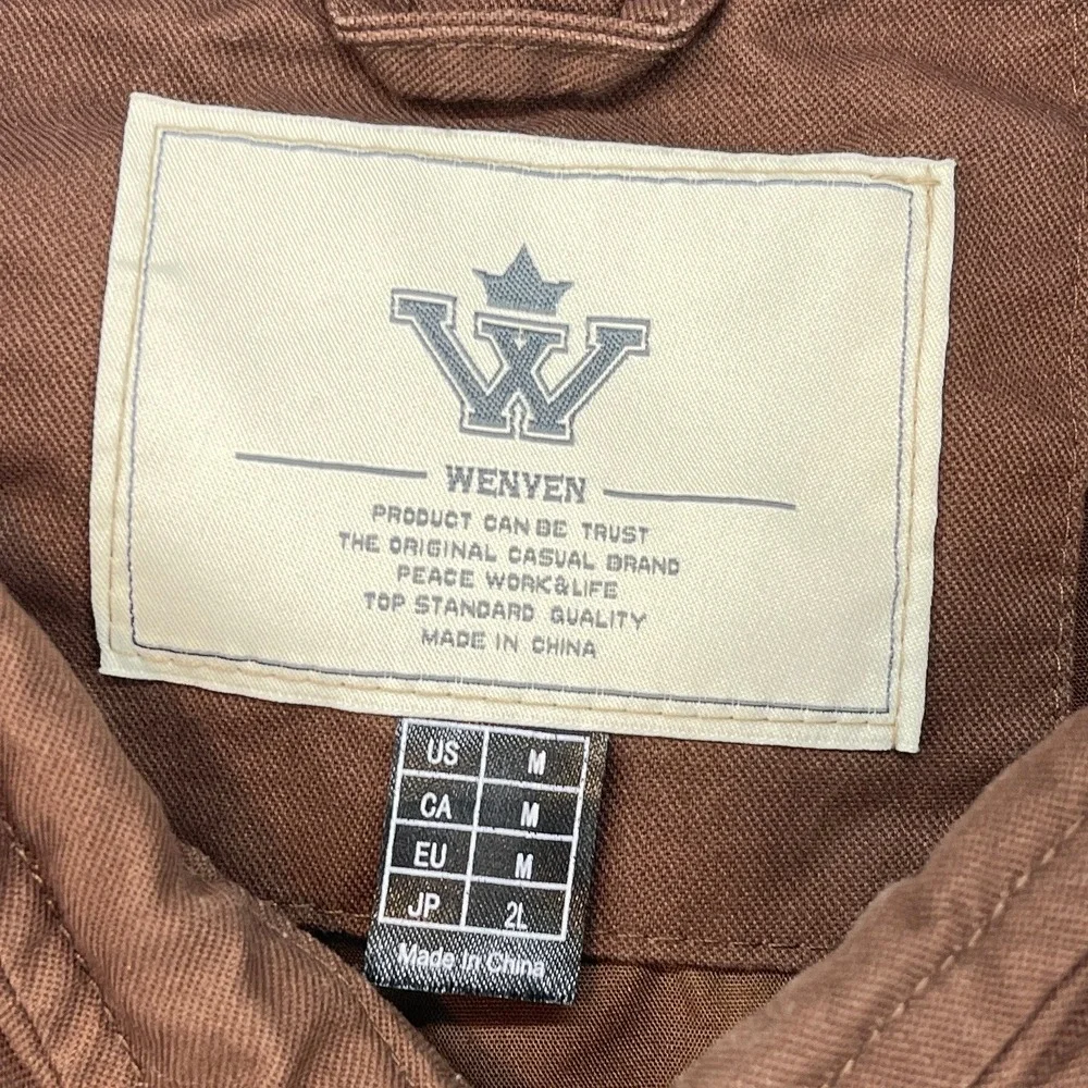 Wenven‎ Mens Medium Brown Cotton Canvas Workwear Jacket Full Zip Utility
